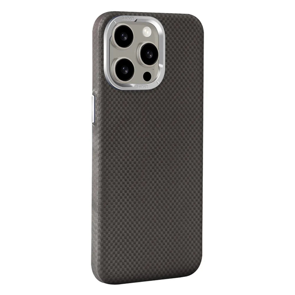 X-LEVEL For iPhone 15 Pro Magnetic Case Carbon Fiber+Metal Phone Cover Compatible with MagSafe - Black - 1
