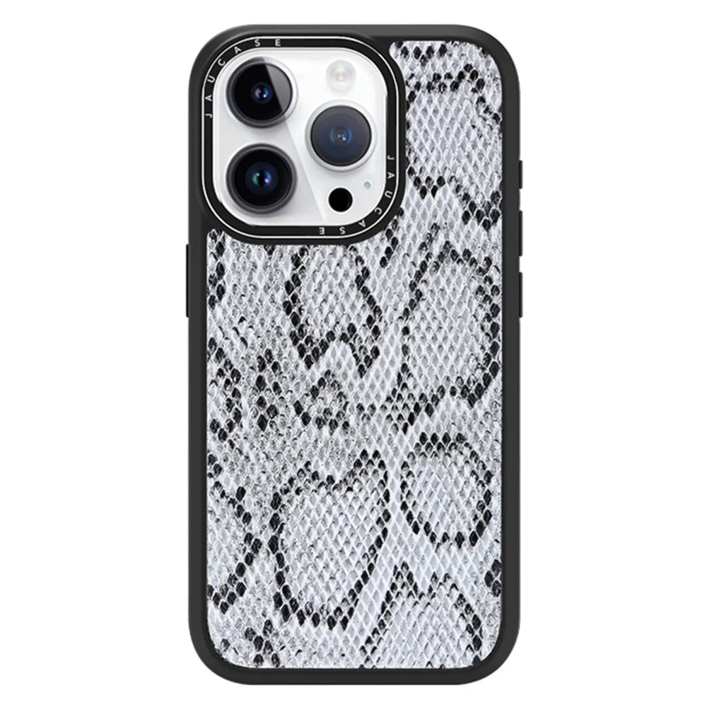 JAUCASE For iPhone 14 Pro Magnetic Case Snake Texture Leather+TPU+PC Anti-Drop Phone Cover - Grey - 1