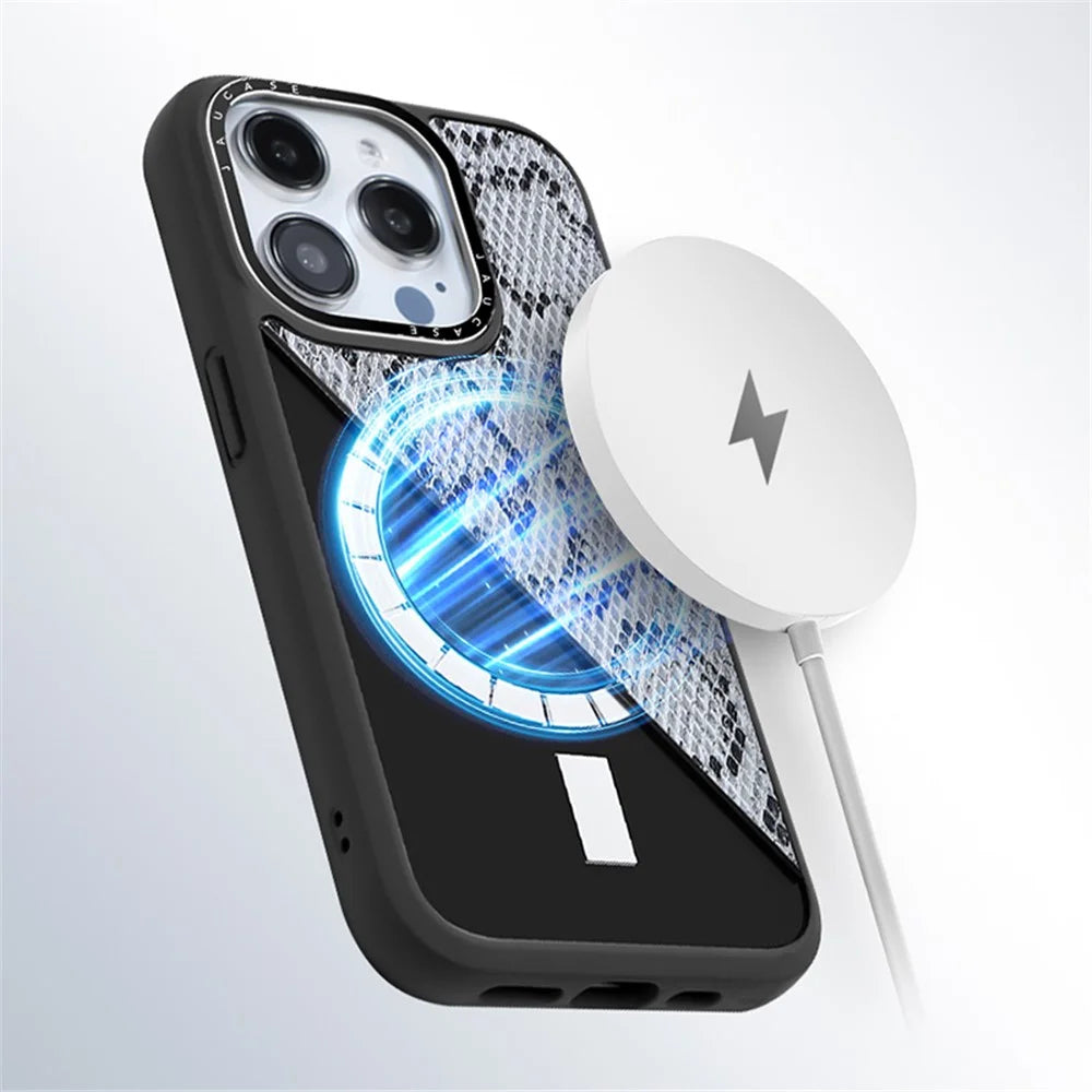 JAUCASE For iPhone 14 Pro Max Case Compatible with MagSafe Snake Texture PU Leather+TPU+PC Phone Cover - Grey - 2