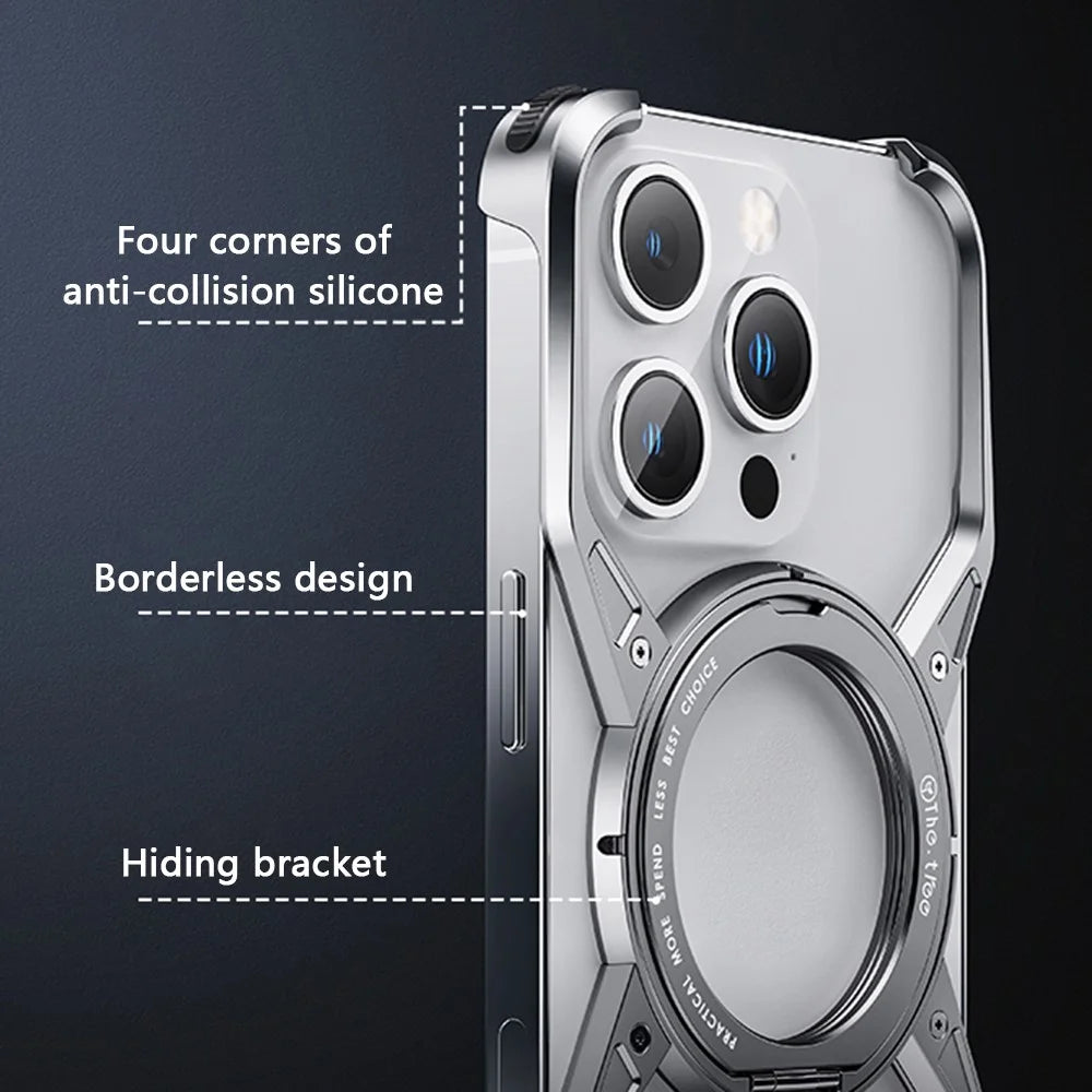 For iPhone 15 Pro Max / 14 Pro Max / 13 Pro Max Case Kickstand Frameless Aluminum Alloy Bumper Phone Cover - Grey - 5