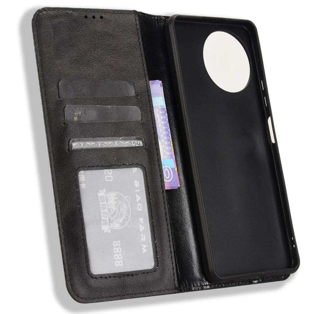 For Blackview Shark 8 / Oscal Tiger 12 Case Leather Retro Phone Cover Magnetic Closure - Black - 5