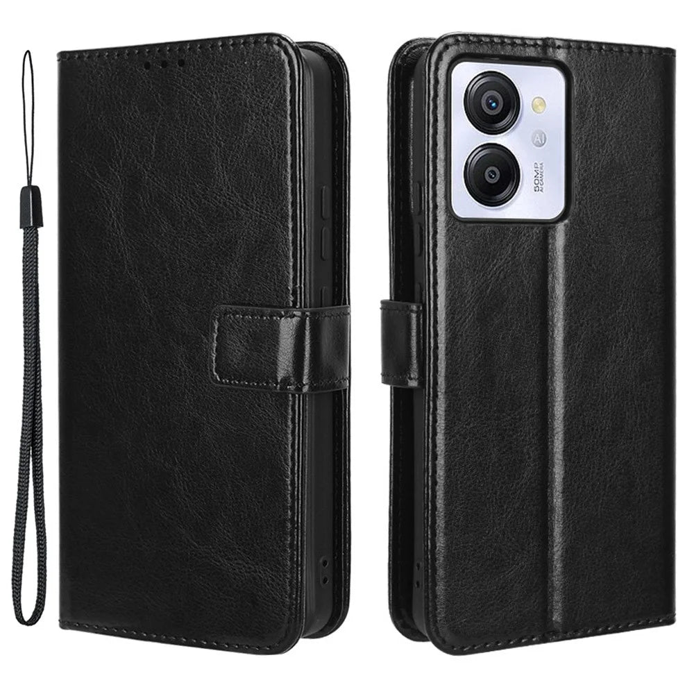 For Blackview Color 8 / Oscal Modern 8 Wallet Case Crazy Horse Texture Leather Phone Cover - Black - 1