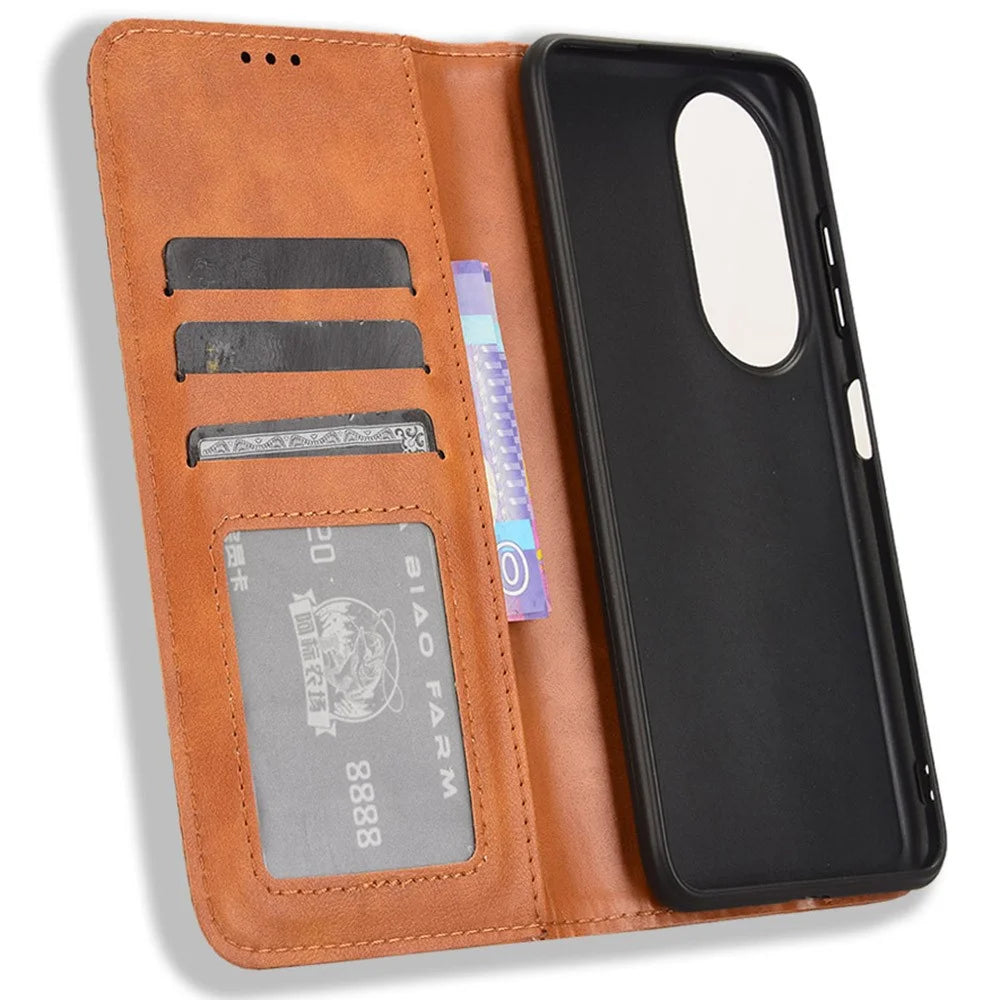 For Oukitel C38 Case Retro Leather Phone Cover Wallet Magnetic Absorption Protection - Brown - 5
