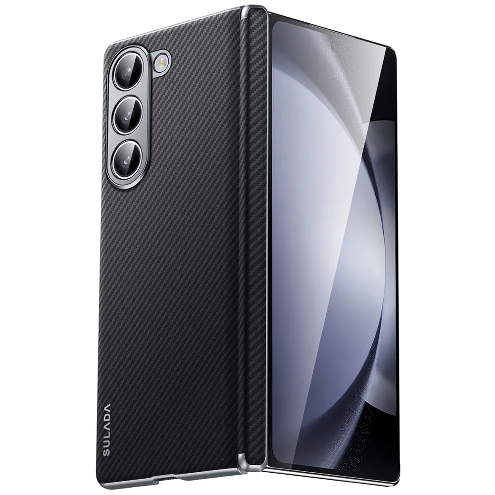 SULADA For Samsung Galaxy Z Fold5 5G Magnetic Case Leather+PC Phone Cover Automatic Rebound Hinge - Black - 1