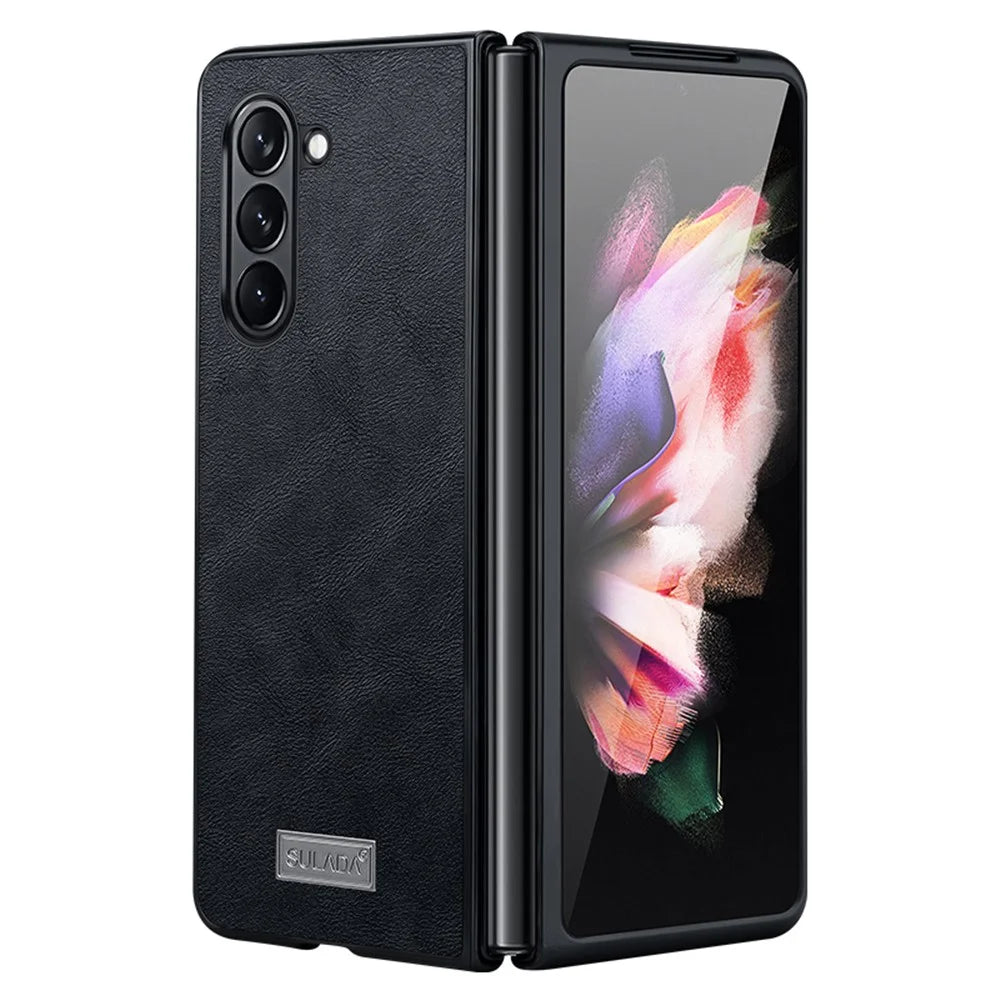 SULADA For Samsung Galaxy Z Fold6 5G Case PU Leather Coated TPU+PC Folding Phone Cover - Black - 1