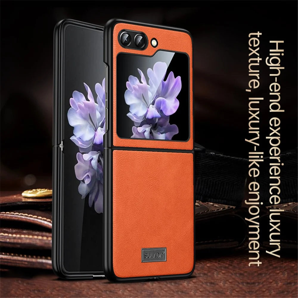 SULADA For Samsung Galaxy Z Flip7 FE 5G / Z Flip6 5G Case PU Leather+TPU+PC Back Phone Cover - Orange - 2