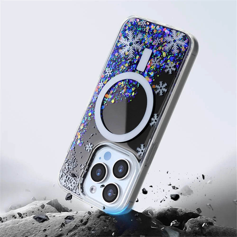 JAUCASE For iPhone 14 Pro Case Flower Pattern Mirror Surface TPU+PC Magnetic Cover - Purple Flower - 6
