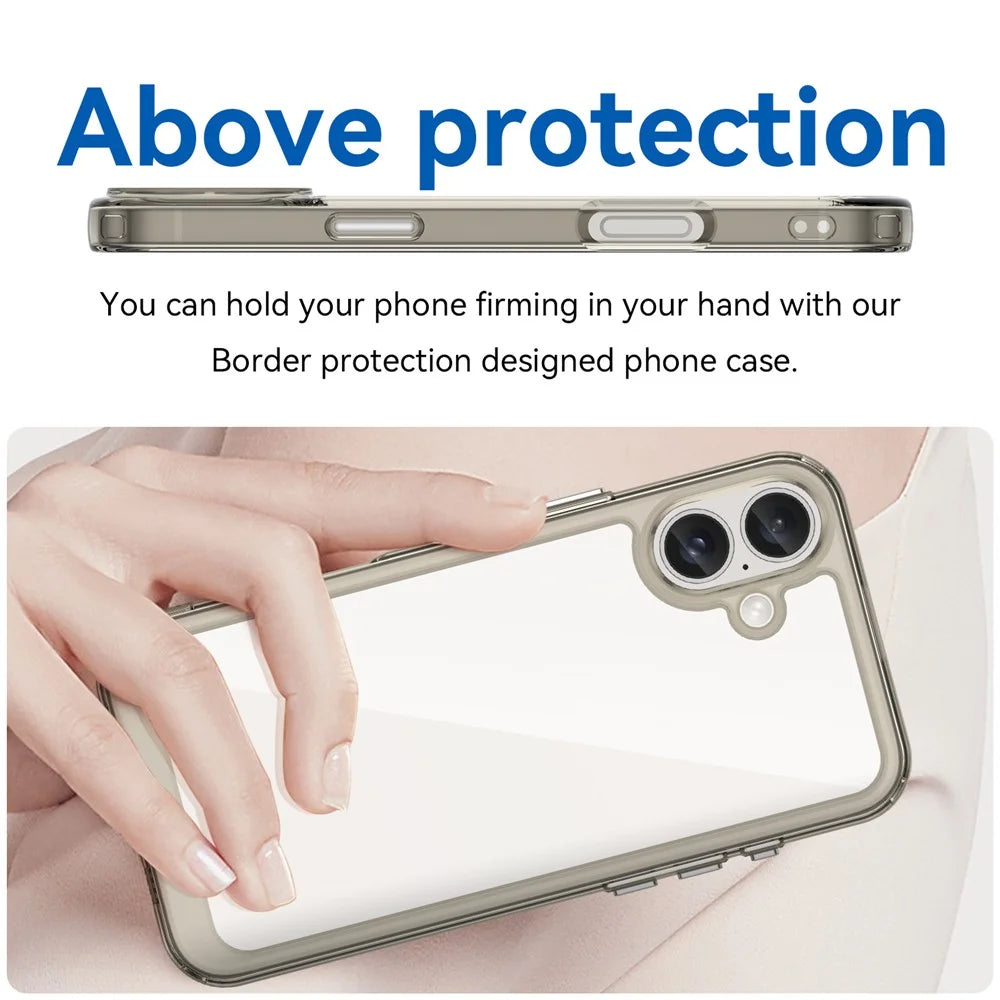 For iPhone 16 Case TPU+Acrylic Phone Cover Anti-Scratch Protective - Transparent Grey - 3