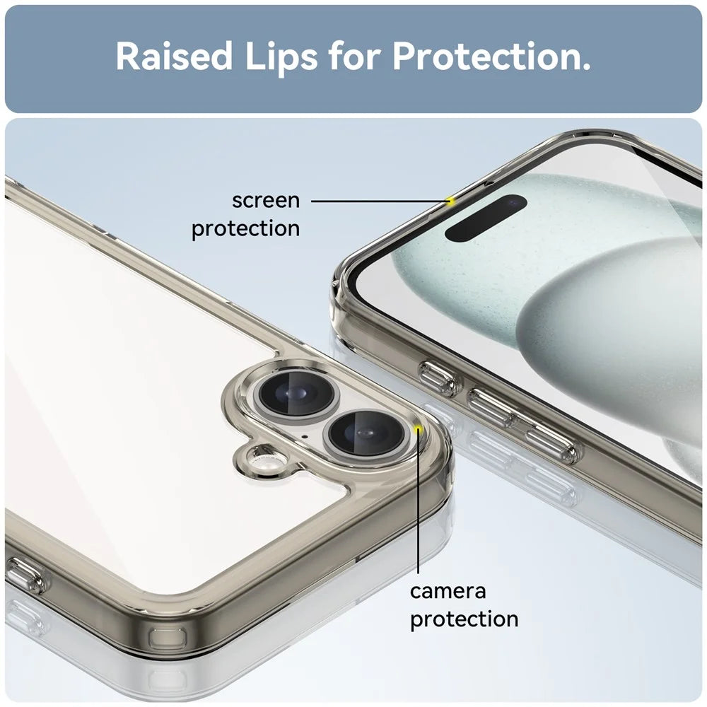 For iPhone 16 Case TPU+Acrylic Phone Cover Anti-Scratch Protective - Transparent Grey - 5