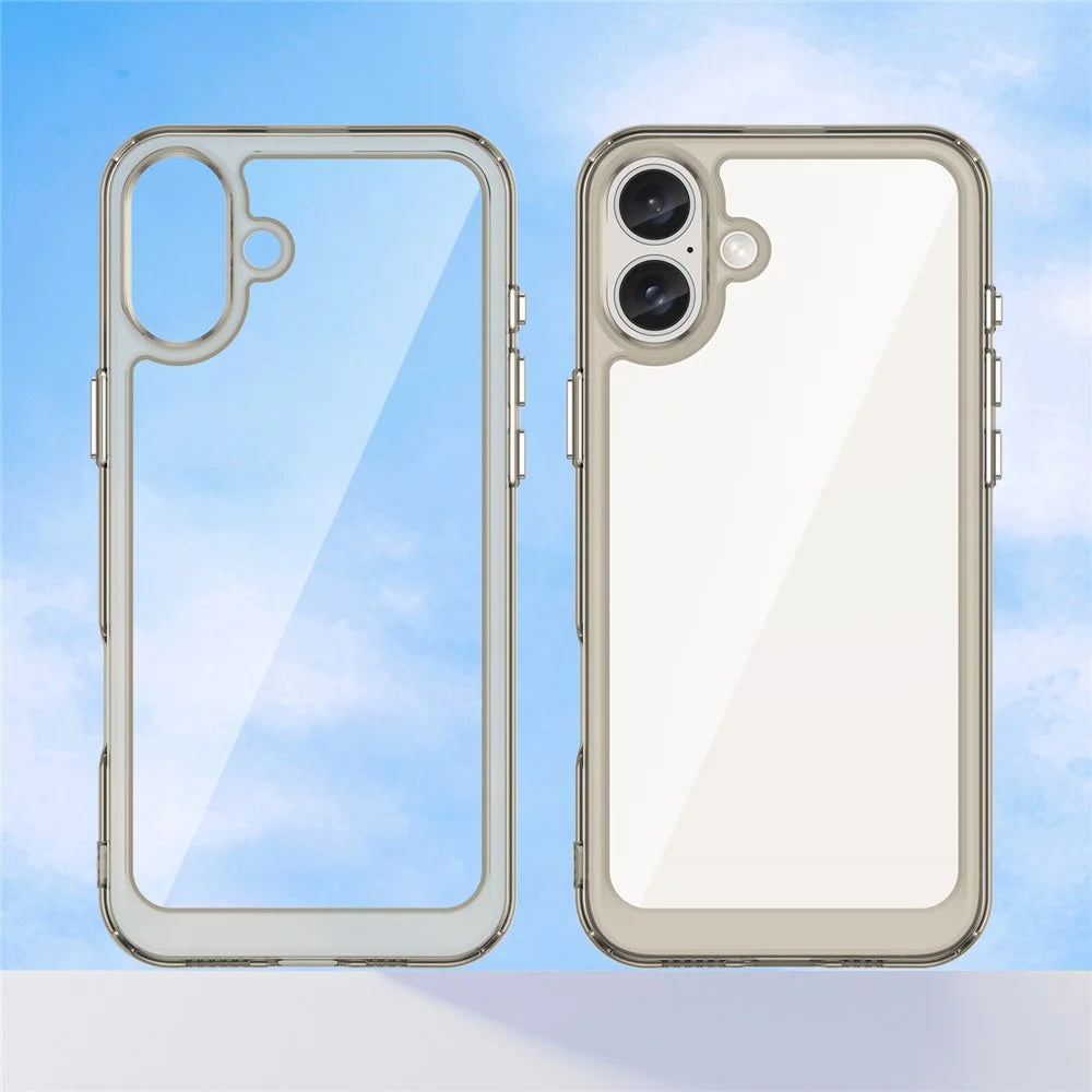 For iPhone 16 Case TPU+Acrylic Phone Cover Anti-Scratch Protective - Transparent Grey - 7