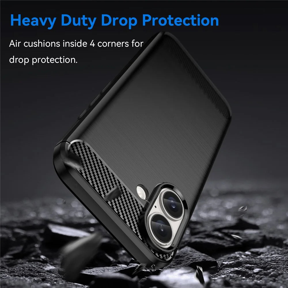 For iPhone 16 Case Brushed Soft TPU Phone Cover Carbon Fiber Texture - Black - 2
