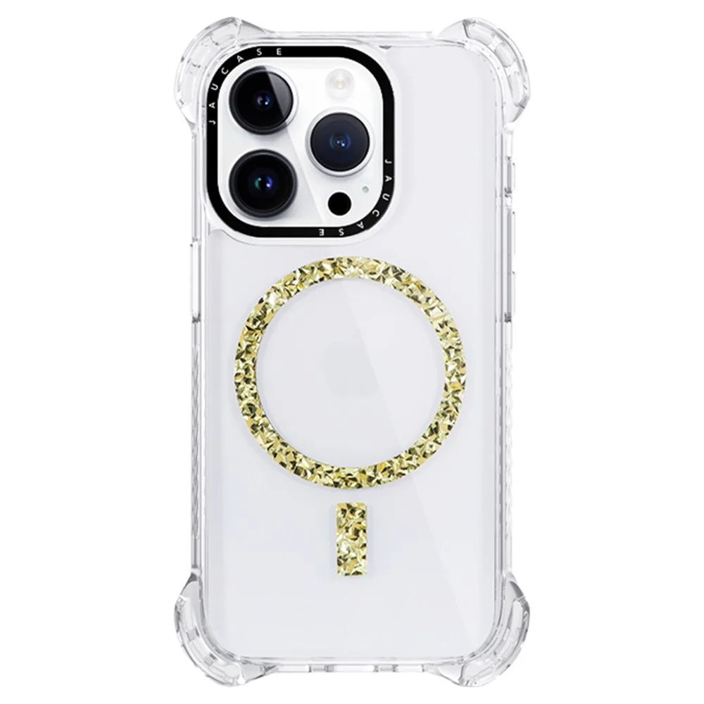 JAUCASE For iPhone 14 Pro Case Clear PC+TPU Anti-Fall Phone Cover Compatible with MagSafe - Gold - 1