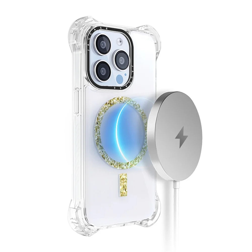 JAUCASE For iPhone 14 Pro Max Case PC+TPU Anti-Drop Clear Cell Phone Cover Compatible with MagSafe - Gold - 2