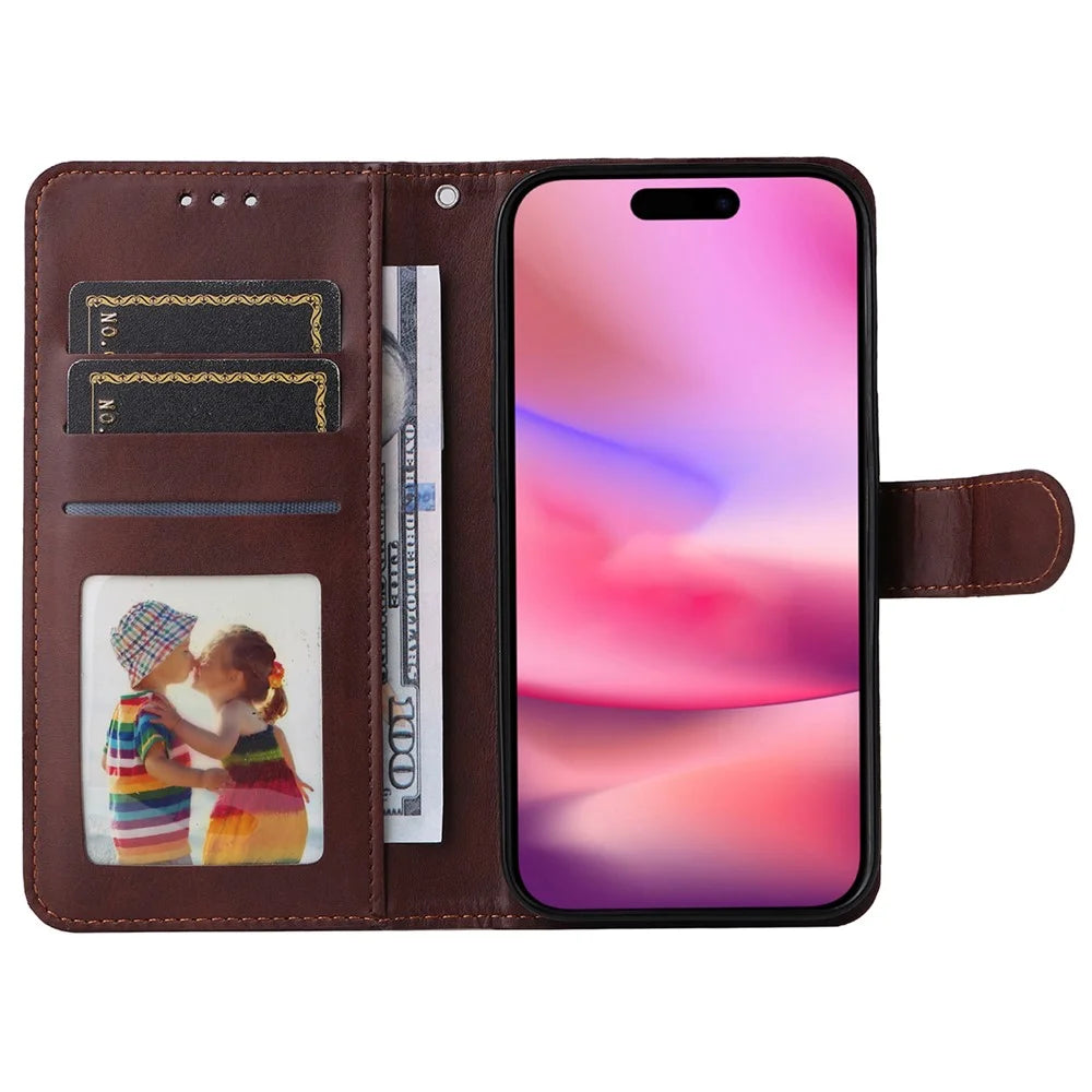 For iPhone 16 Case PU Leather Stand Phone Cover  with 3 Card Slots Wallet - Brown - 2