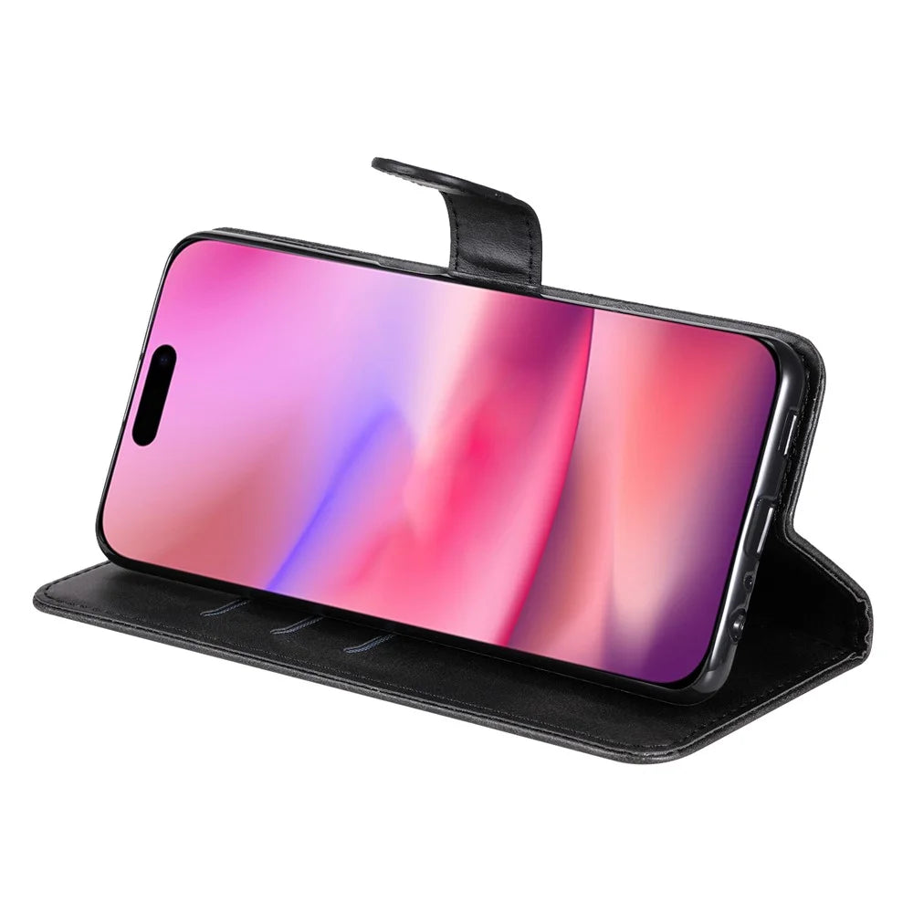 For iPhone 16 Case Zipper Pocket Wallet Shockproof PU Leather Phone Cover - Black - 3
