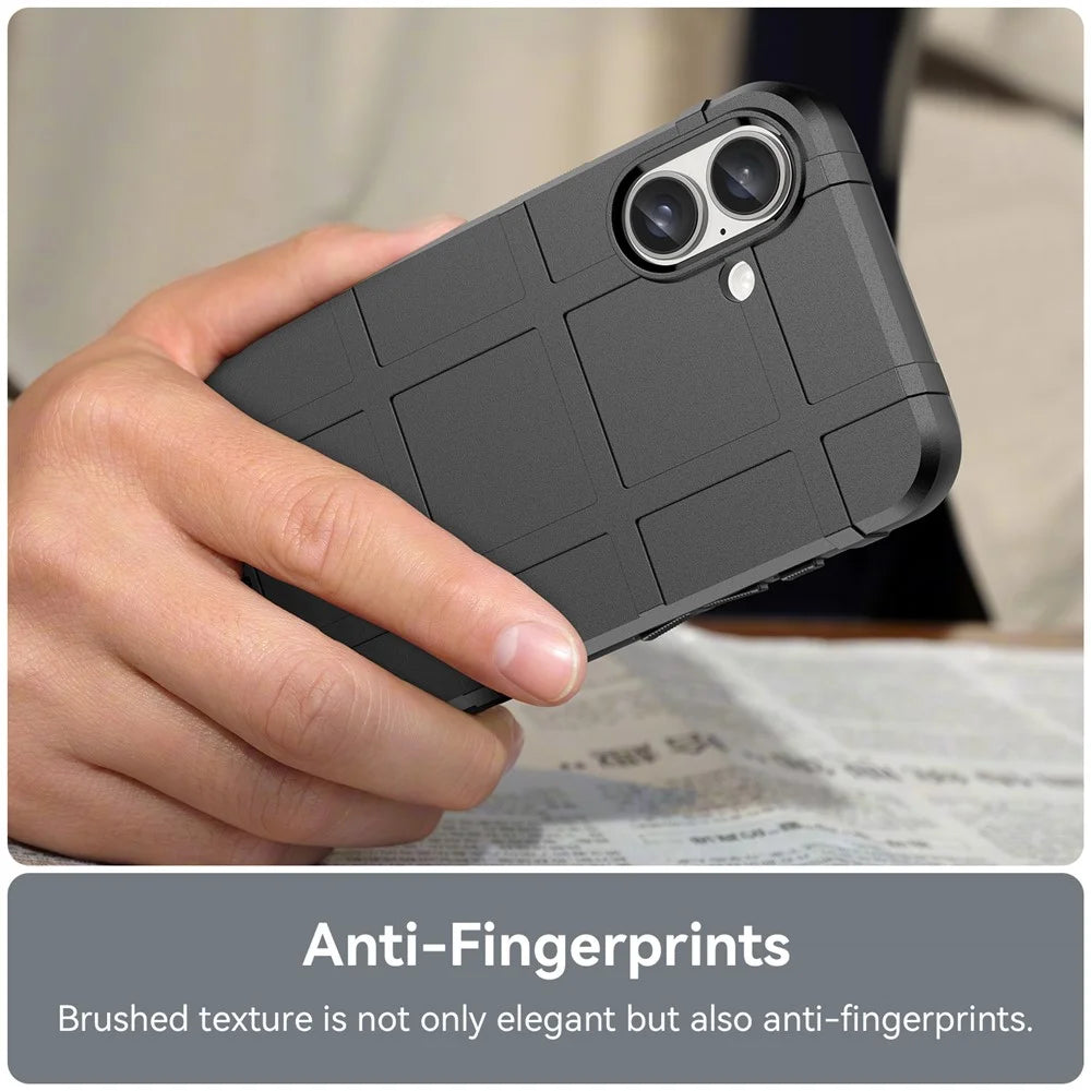 For iPhone 16 Plus Case Soft TPU Phone Cover Square Grid Texture Anti-Slip - Black - 6