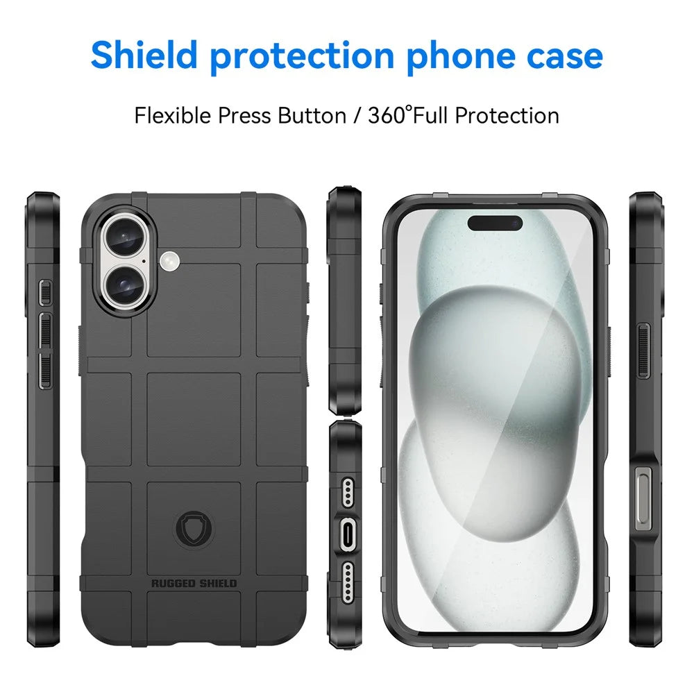 For iPhone 16 Plus Case Soft TPU Phone Cover Square Grid Texture Anti-Slip - Black - 7