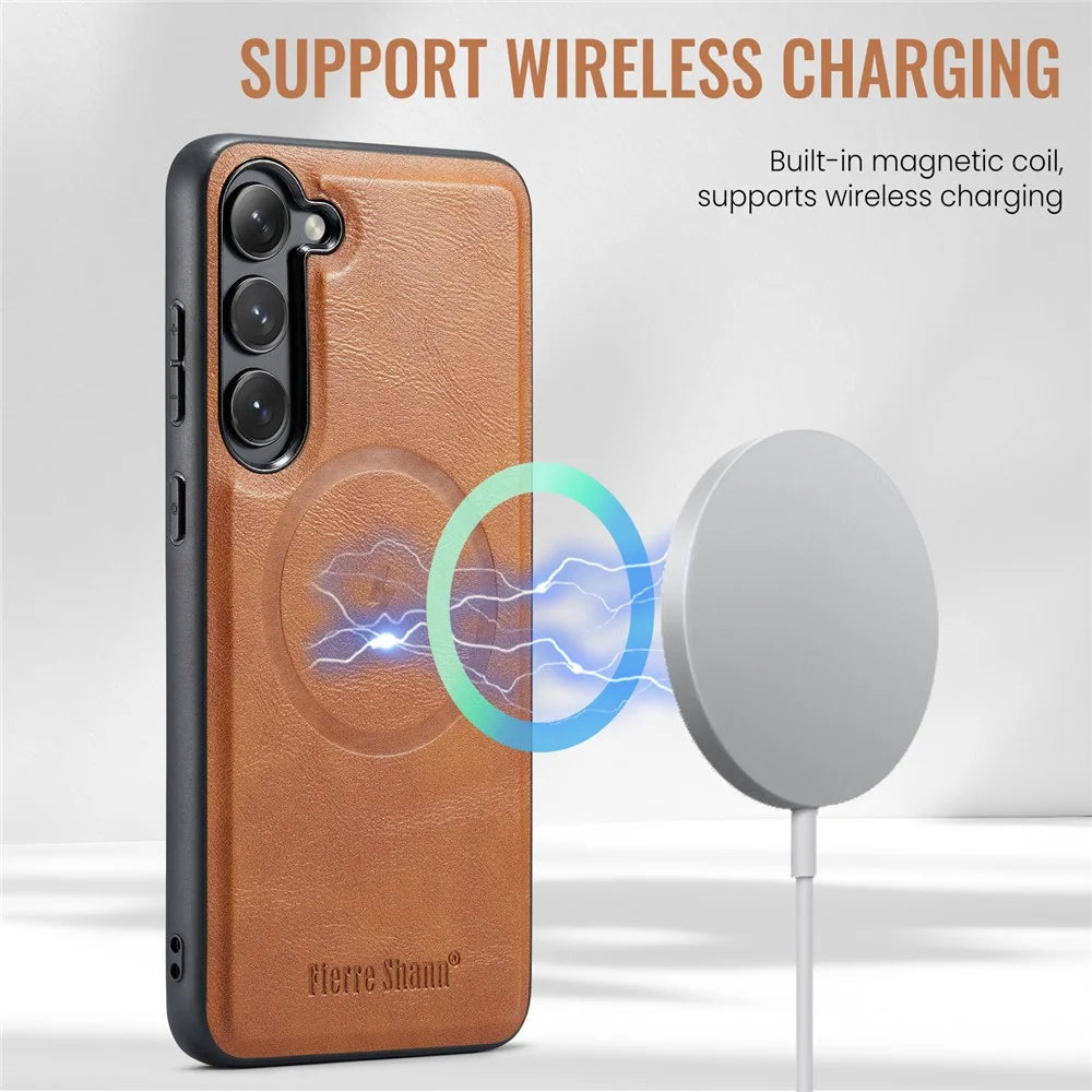 FIERRE SHANN 025 Style For Samsung Galaxy S23+ Case Card Holder Kickstand PU+TPU Phone Shell - Brown - 5