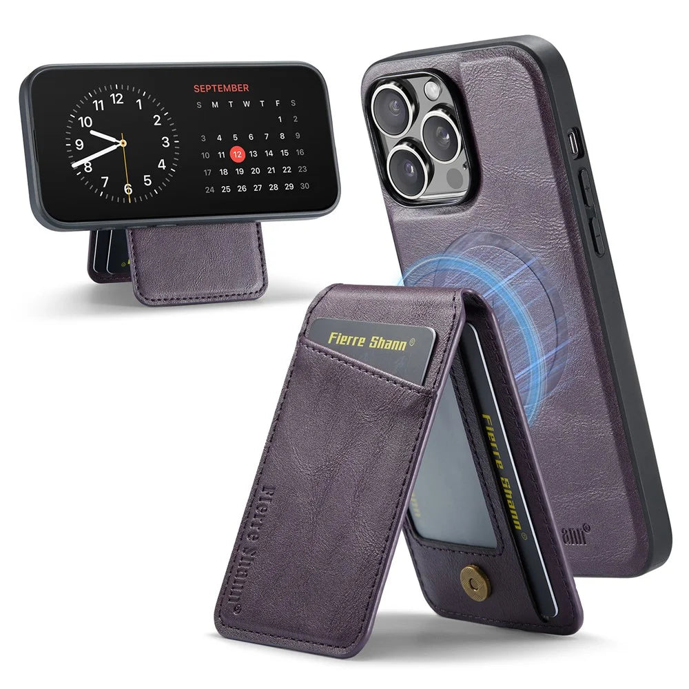 FIERRE SHANN 025 Style For iPhone 12 / 12 Pro Case Leather+TPU Phone Cover Magnetic Detachable - Purple - 1