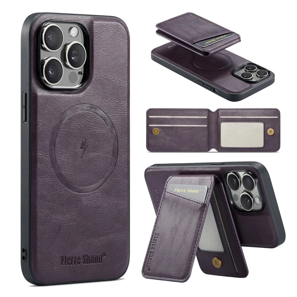 FIERRE SHANN 025 Style For iPhone 12 / 12 Pro Case Leather+TPU Phone Cover Magnetic Detachable - Purple - 2