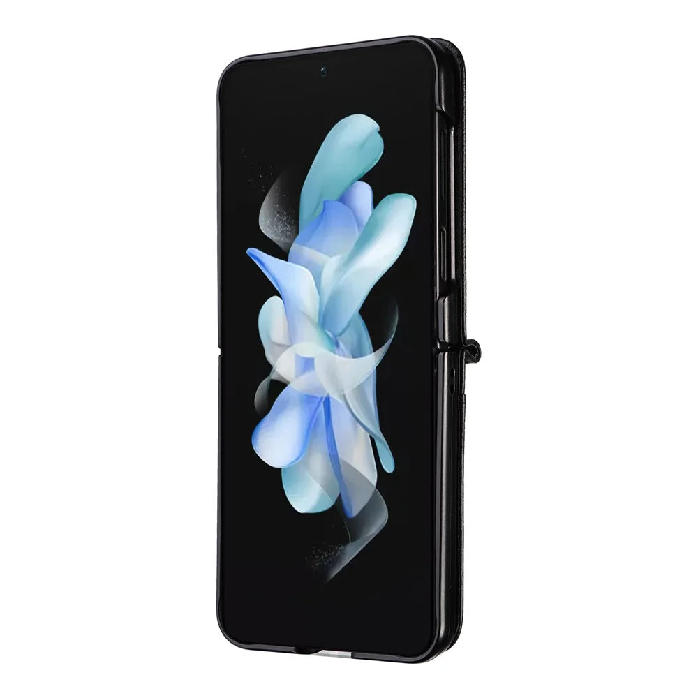 For Samsung Galaxy Z Flip7 FE 5G / Z Flip6 5G Case Litchi Texture PU Leather + PC Card Slot Phone Cover - Black - 3