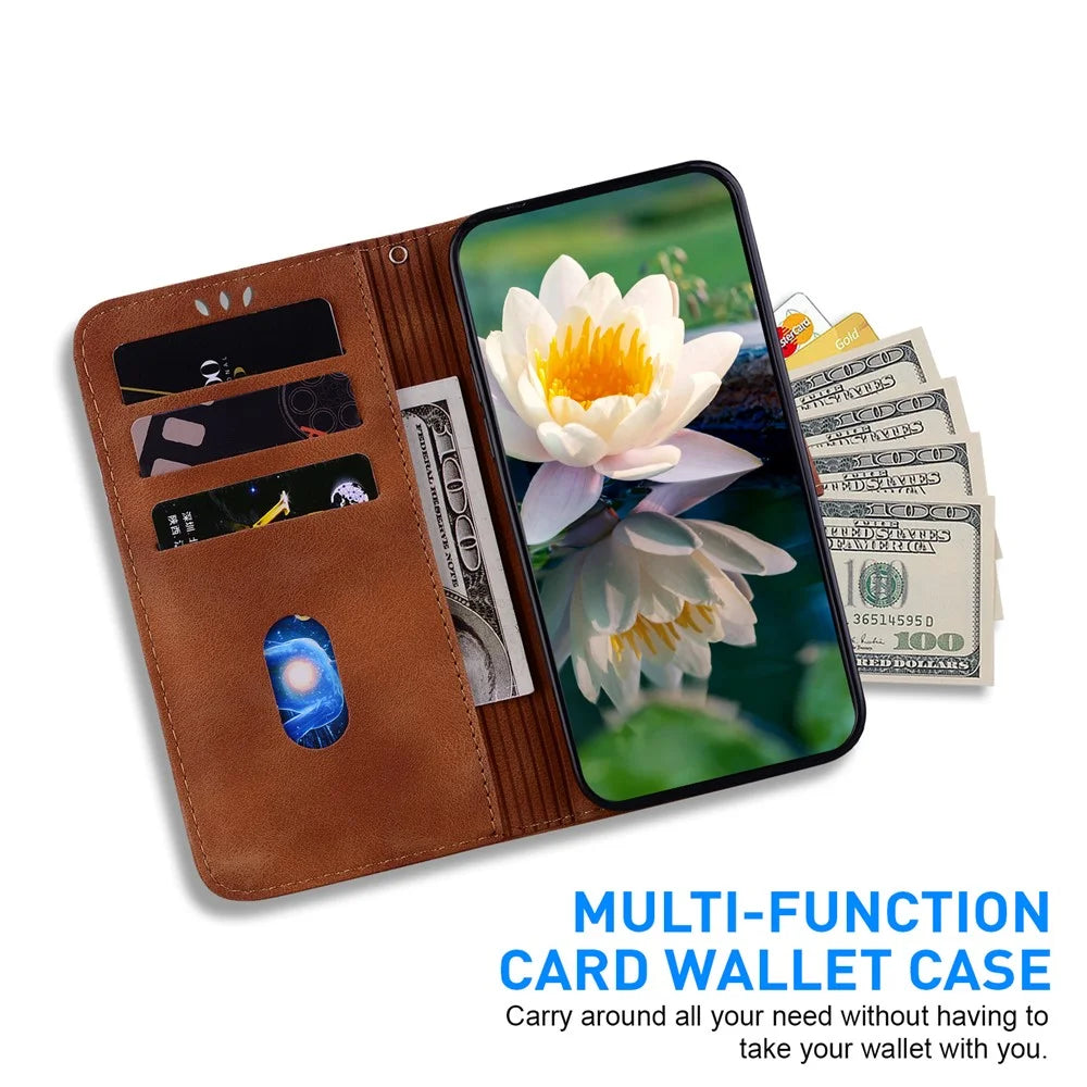 For Samsung Galaxy A35 5G Case Lotus Pattern Leather Phone Cover with Strap - Brown - 2