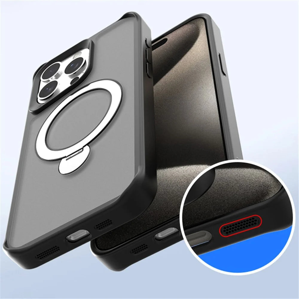 For iPhone 14 Pro Max Magnetic Case PC+TPU Ring Kickstand Phone Cover - Black - 3