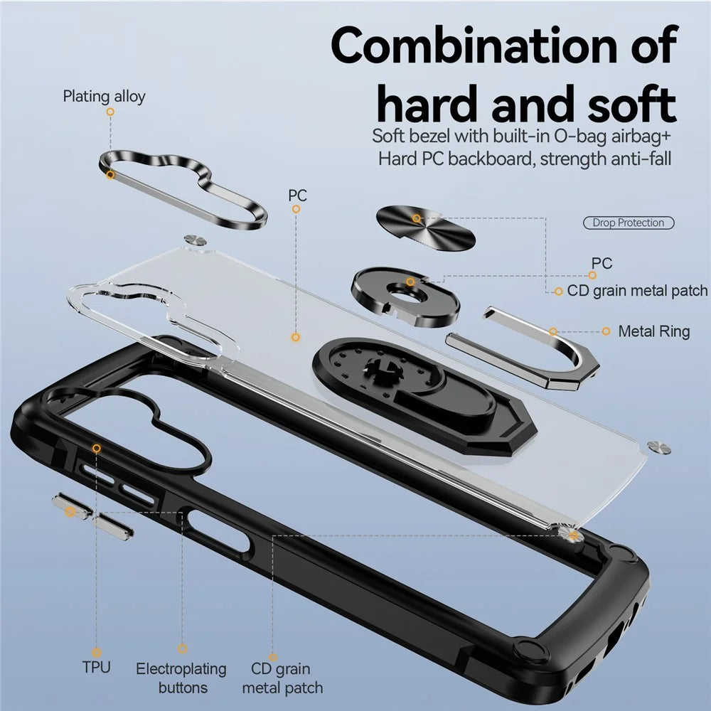 Kickstand Case for Samsung Galaxy A55 5G Case Alloy Lens Frame PC + TPU Phone Cover - Black - 3