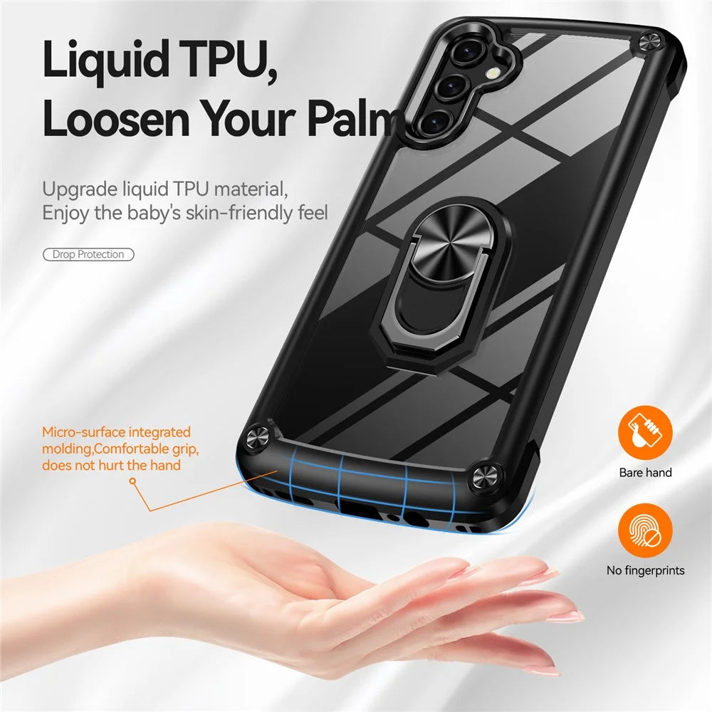 Kickstand Case for Samsung Galaxy A55 5G Case Alloy Lens Frame PC + TPU Phone Cover - Black - 4