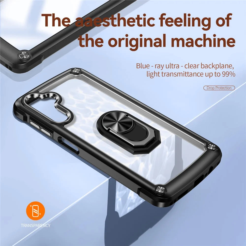 Kickstand Case for Samsung Galaxy A55 5G Case Alloy Lens Frame PC + TPU Phone Cover - Black - 6
