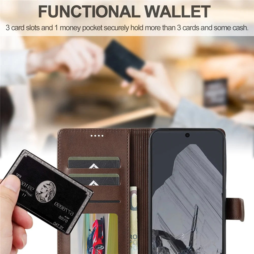 LC.IMEEKE For Google Pixel 9 Pro XL Case Calf Texture PU Leather Flip Phone Cover - Brown - 6