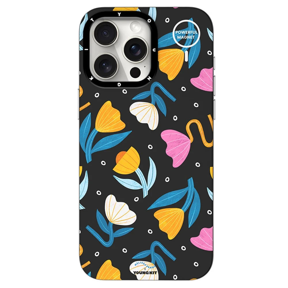 YOUNGKIT Mousse Series For iPhone 14 Pro Max Case IMD PC+TPU Magnetic Phone Cover - MUScx001-Flowers - 1