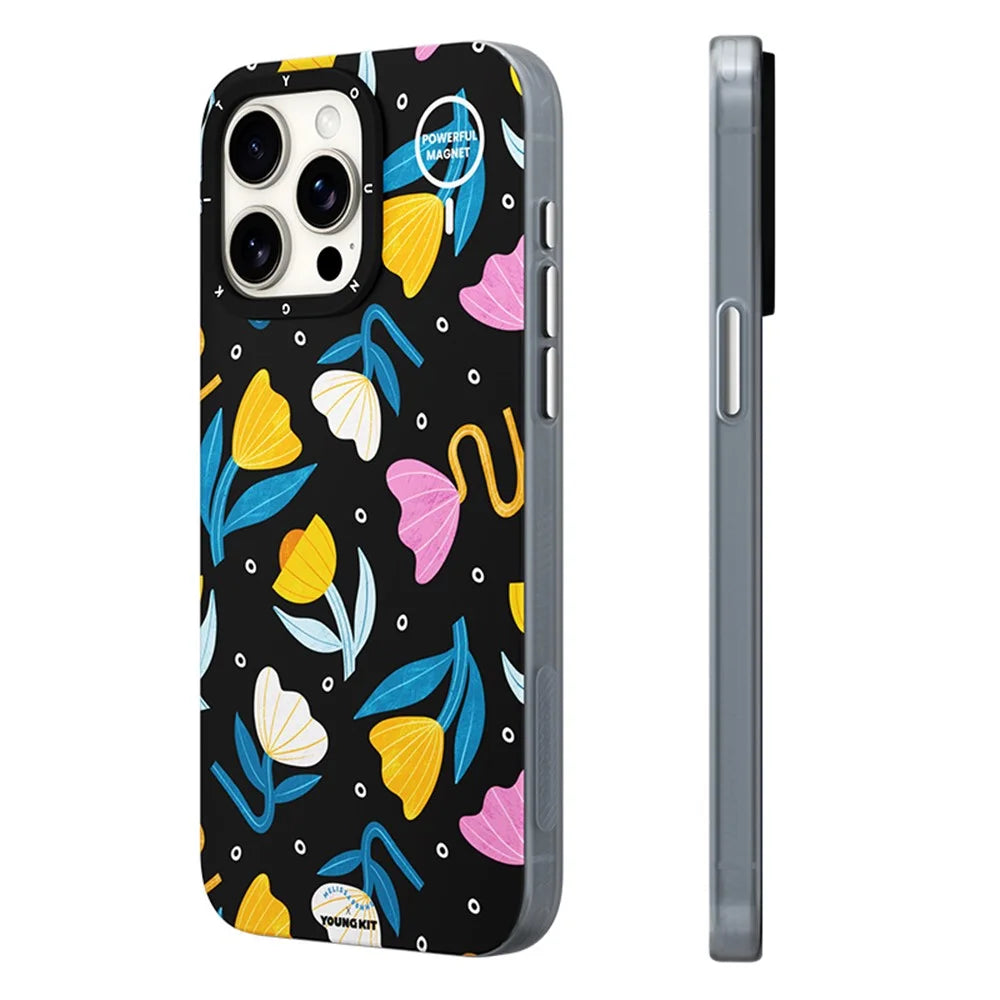 YOUNGKIT Mousse Series For iPhone 14 Pro Max Case IMD PC+TPU Magnetic Phone Cover - MUScx001-Flowers - 2