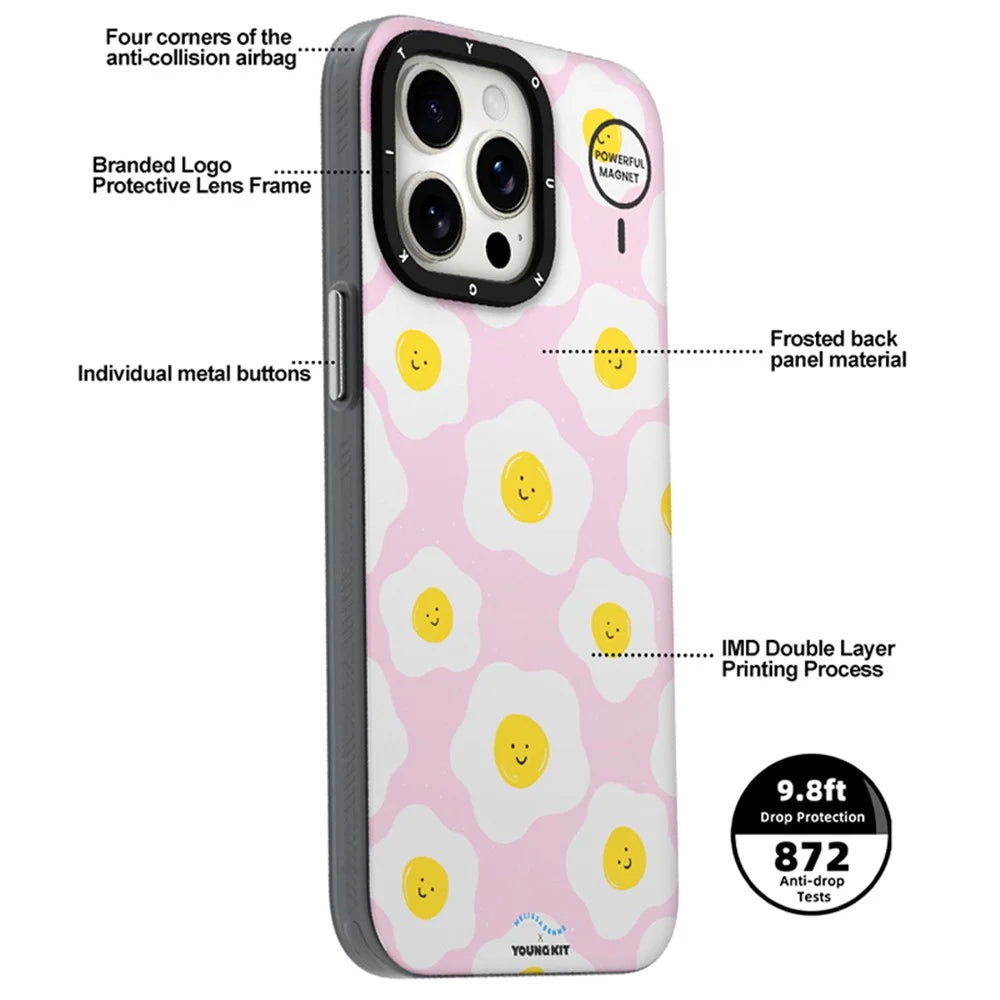 YOUNGKIT Mousse Series For iPhone 13 Pro Max Case IMD PC+TPU Magnetic Phone Cover - MUScx003-Poached Egg - 3