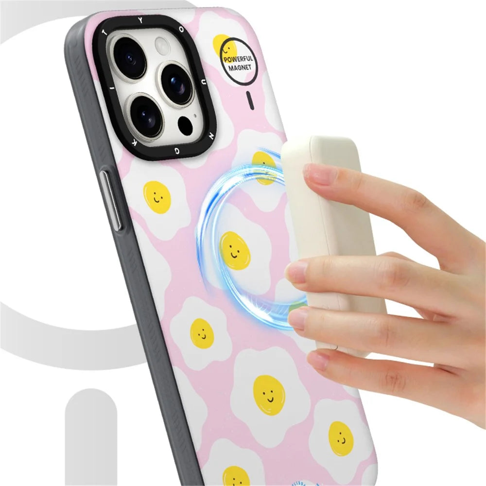 YOUNGKIT Mousse Series For iPhone 13 Pro Max Case IMD PC+TPU Magnetic Phone Cover - MUScx003-Poached Egg - 4