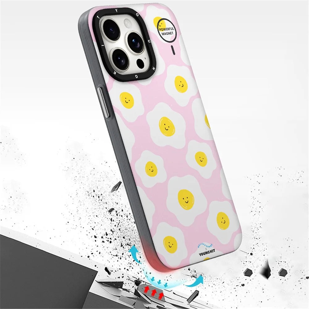 YOUNGKIT Mousse Series For iPhone 13 Pro Max Case IMD PC+TPU Magnetic Phone Cover - MUScx003-Poached Egg - 6