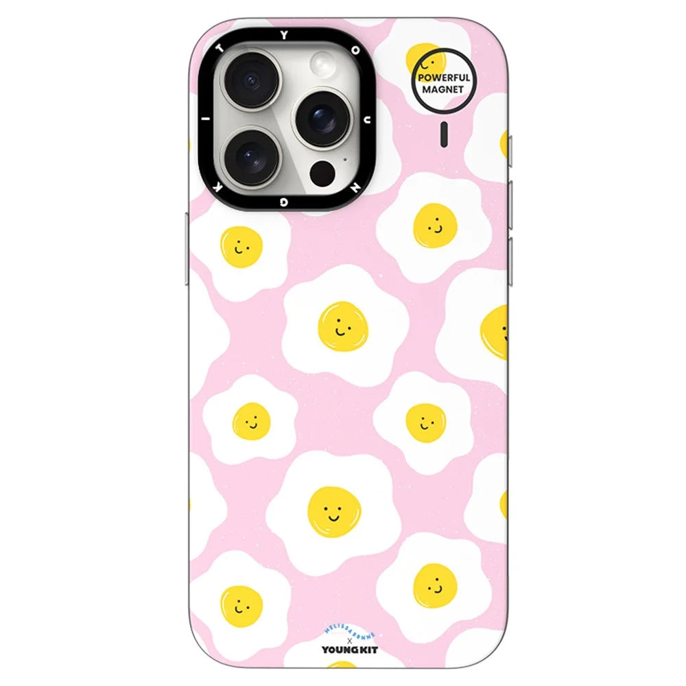 YOUNGKIT Mousse Series For iPhone 15 Pro Case IMD PC+TPU Magnetic Phone Cover - MUScx003-Poached Egg - 1