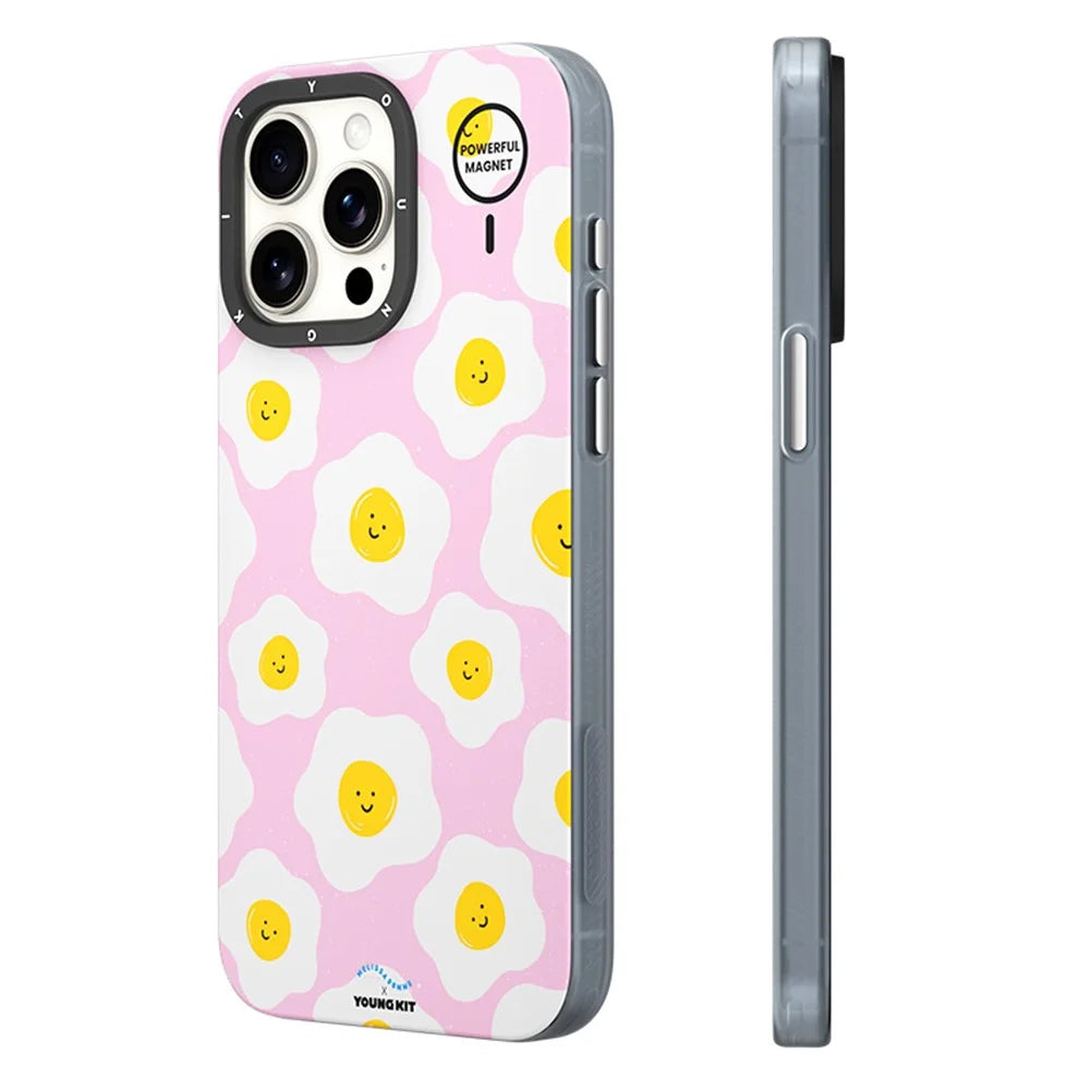 YOUNGKIT Mousse Series For iPhone 15 Pro Case IMD PC+TPU Magnetic Phone Cover - MUScx003-Poached Egg - 2