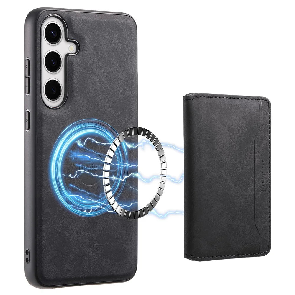 DENIOR D13 For Samsung Galaxy S24+ Retro Phone Case with Card Holder Detachable Strong Magnetic - Black - 1