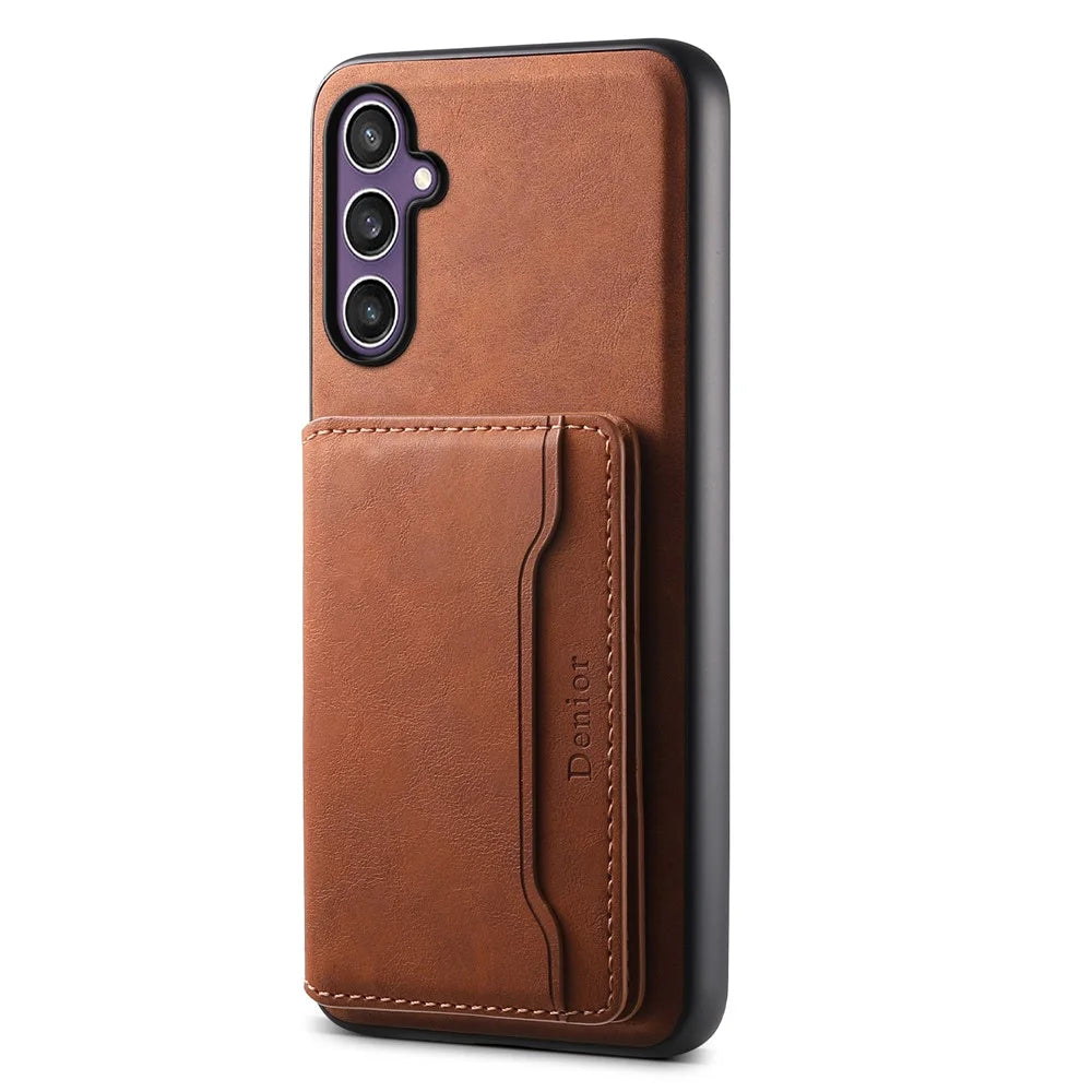 DENIOR D13 For Samsung Galaxy S23 FE Case Card Holder Kickstand Detachable 2-in-1 Phone Cover - Brown - 2