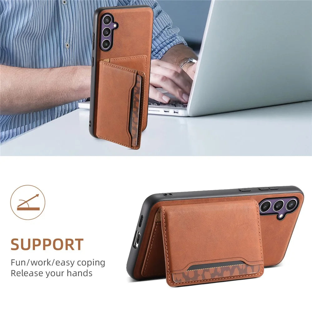 DENIOR D13 For Samsung Galaxy S23 FE Case Card Holder Kickstand Detachable 2-in-1 Phone Cover - Brown - 6