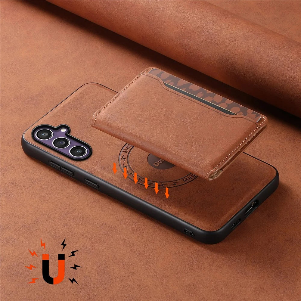 DENIOR D13 For Samsung Galaxy S23 FE Case Card Holder Kickstand Detachable 2-in-1 Phone Cover - Brown - 7