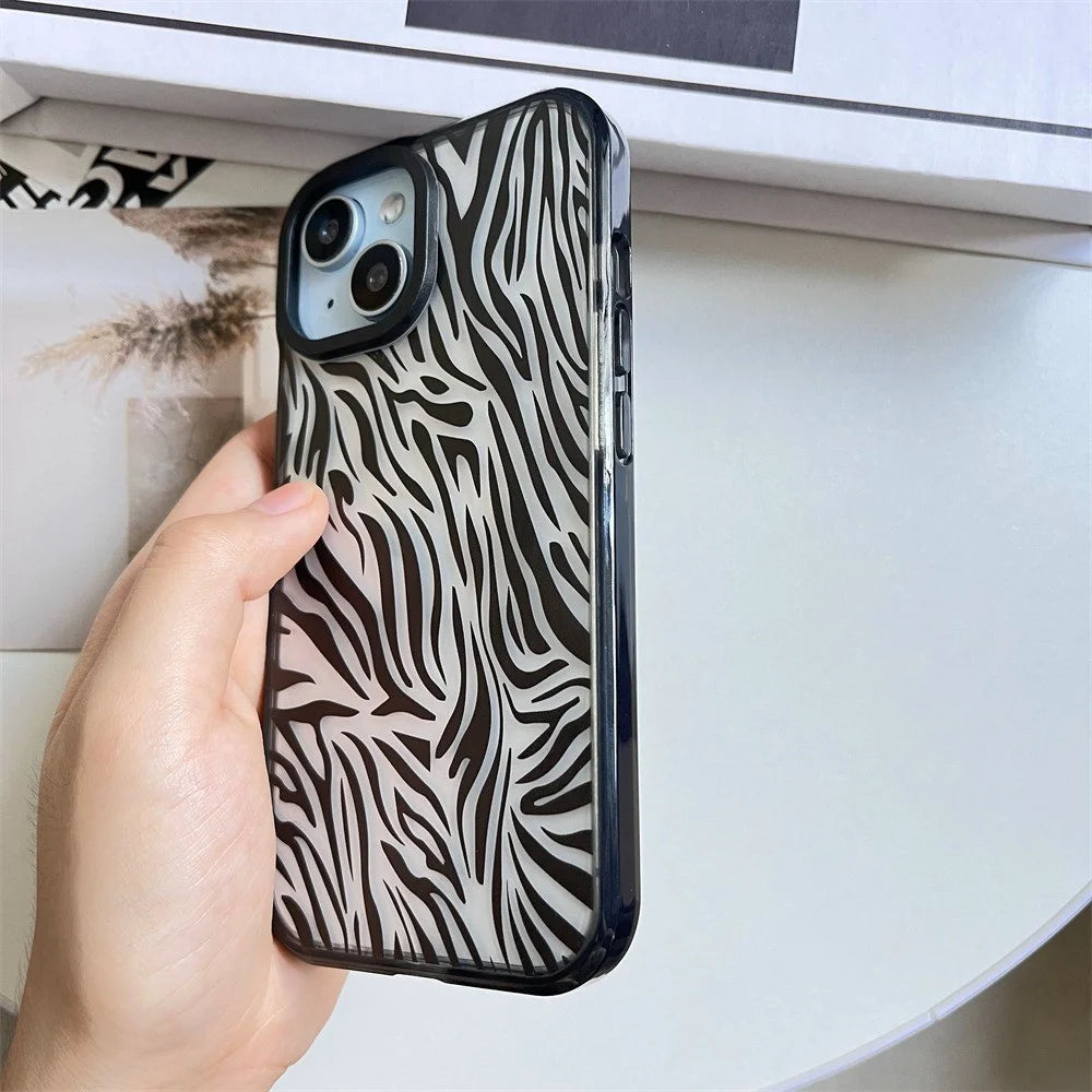 For iPhone 15 Plus Shockproof Acrylic Cover Cell Phone Case with Pattern Design - Zebra Print - 2