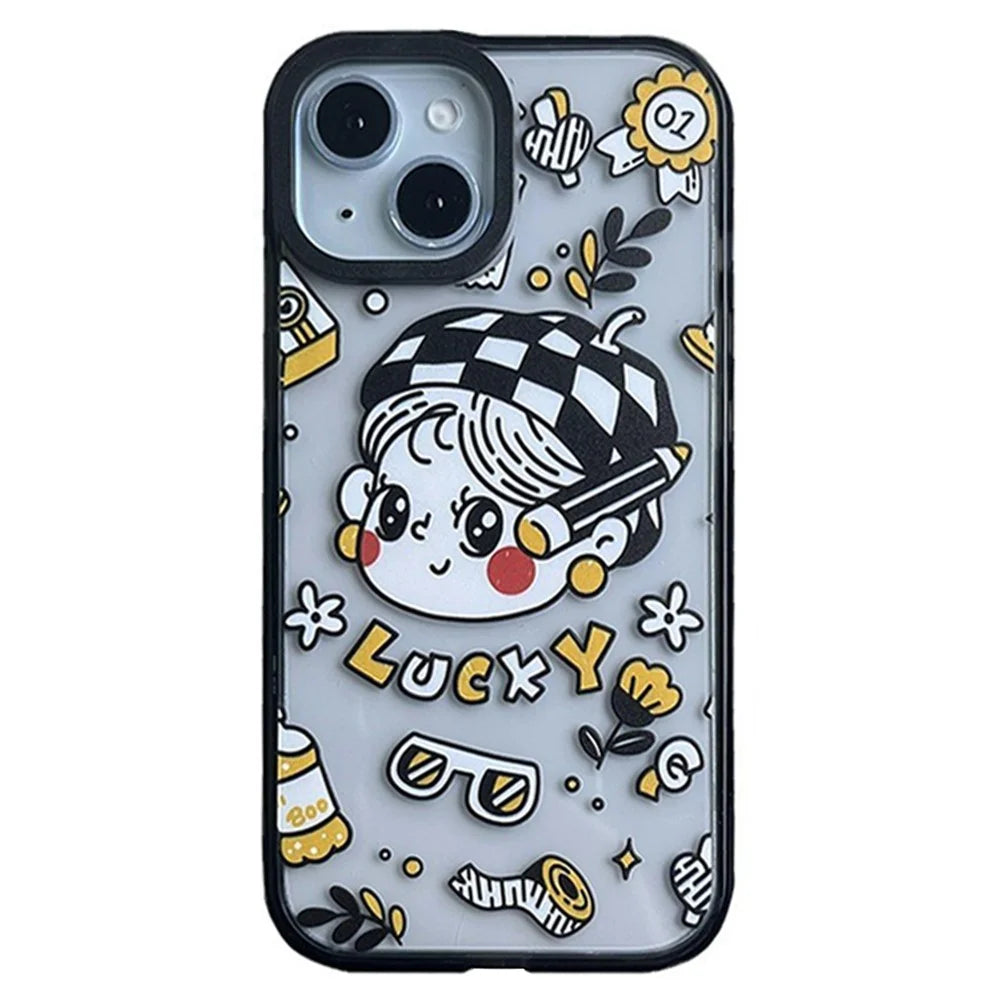For iPhone 15 Plus Case Lucky Girl Pattern Protective Hard Acrylic Back Cover - 1