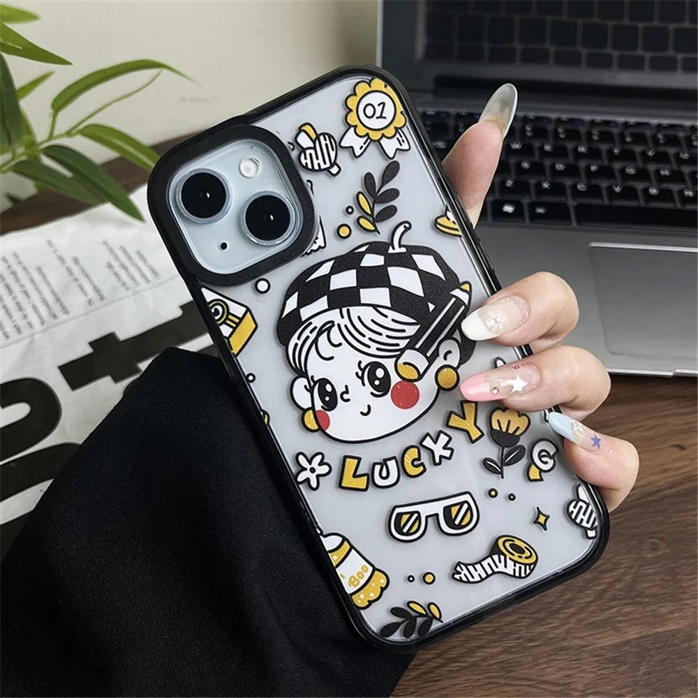 For iPhone 15 Plus Case Lucky Girl Pattern Protective Hard Acrylic Back Cover - 2