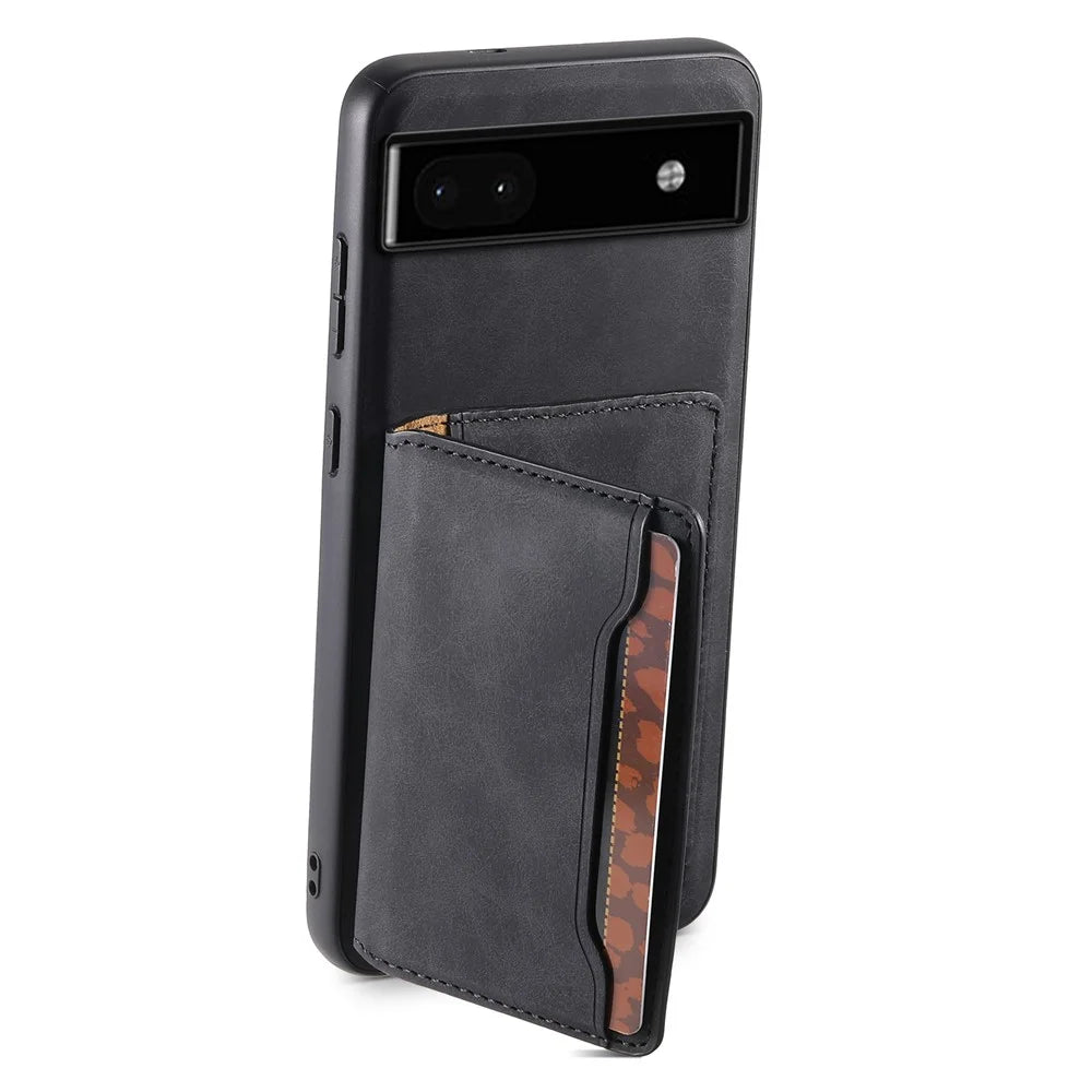 DENIOR D13 For Google Pixel 6a Kickstand Case PU+PC+TPU Phone Cover Detachable Card Bag - Black - 2