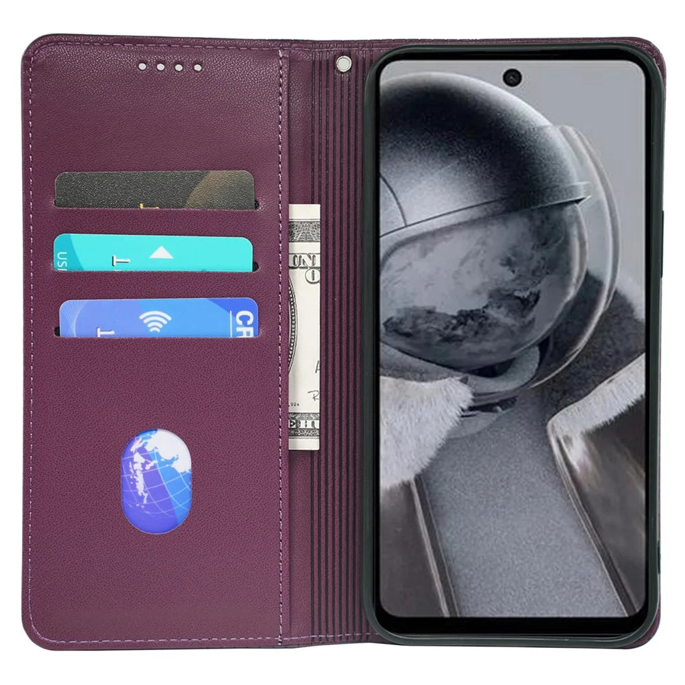 For HMD Pulse / Pulse+ Case Wallet Leather Phone Cover Lucky Clover Imprinting - Dark Purple - 2