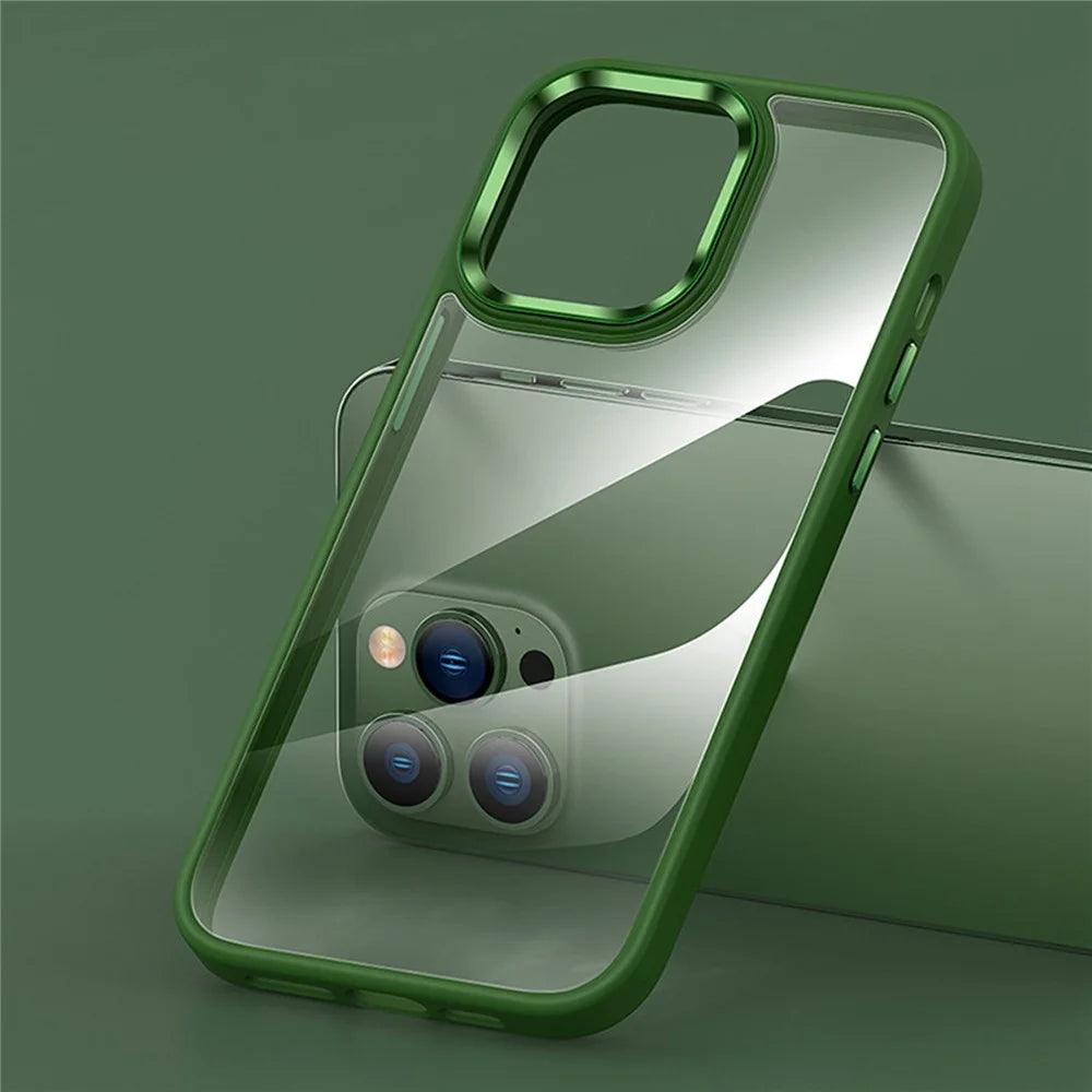 Protective Case for iPhone 14 Pro TPU+PC Phone Cover Anti-Drop Slim Case with Metal Button / Lens Frame - Green - 2