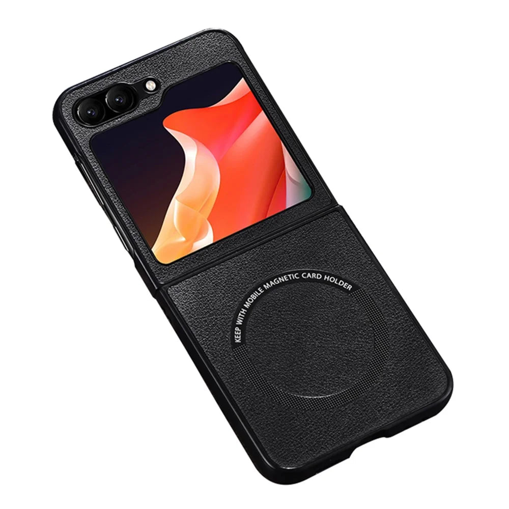 For Samsung Galaxy Z Flip7 FE 5G / Z Flip6 5G Magnetic Case Leather+PC Phone Cover - Black - 1