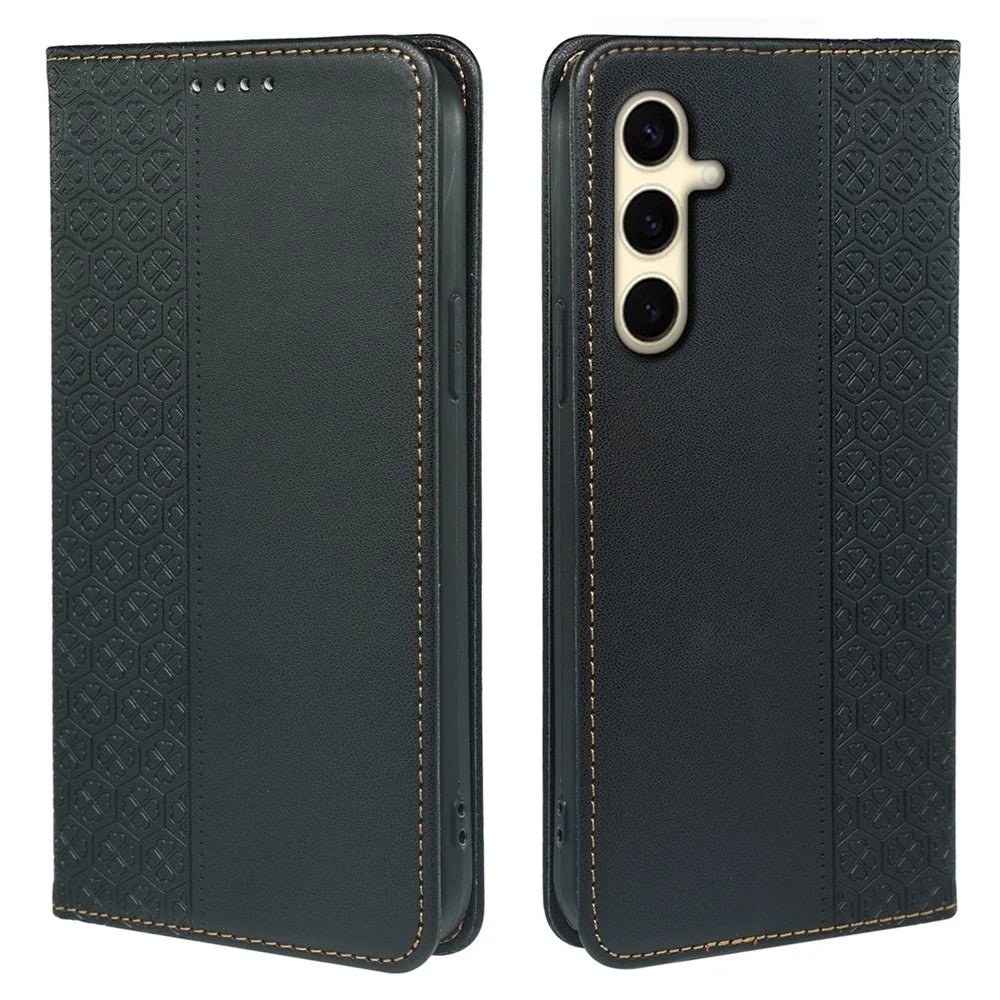 For Samsung Galaxy F55 5G / C55 5G / M55 5G Wallet Case Four-Leaf Clover Pattern Leather Phone Cover - Black - 1